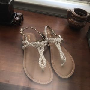 White and brown braided sandals